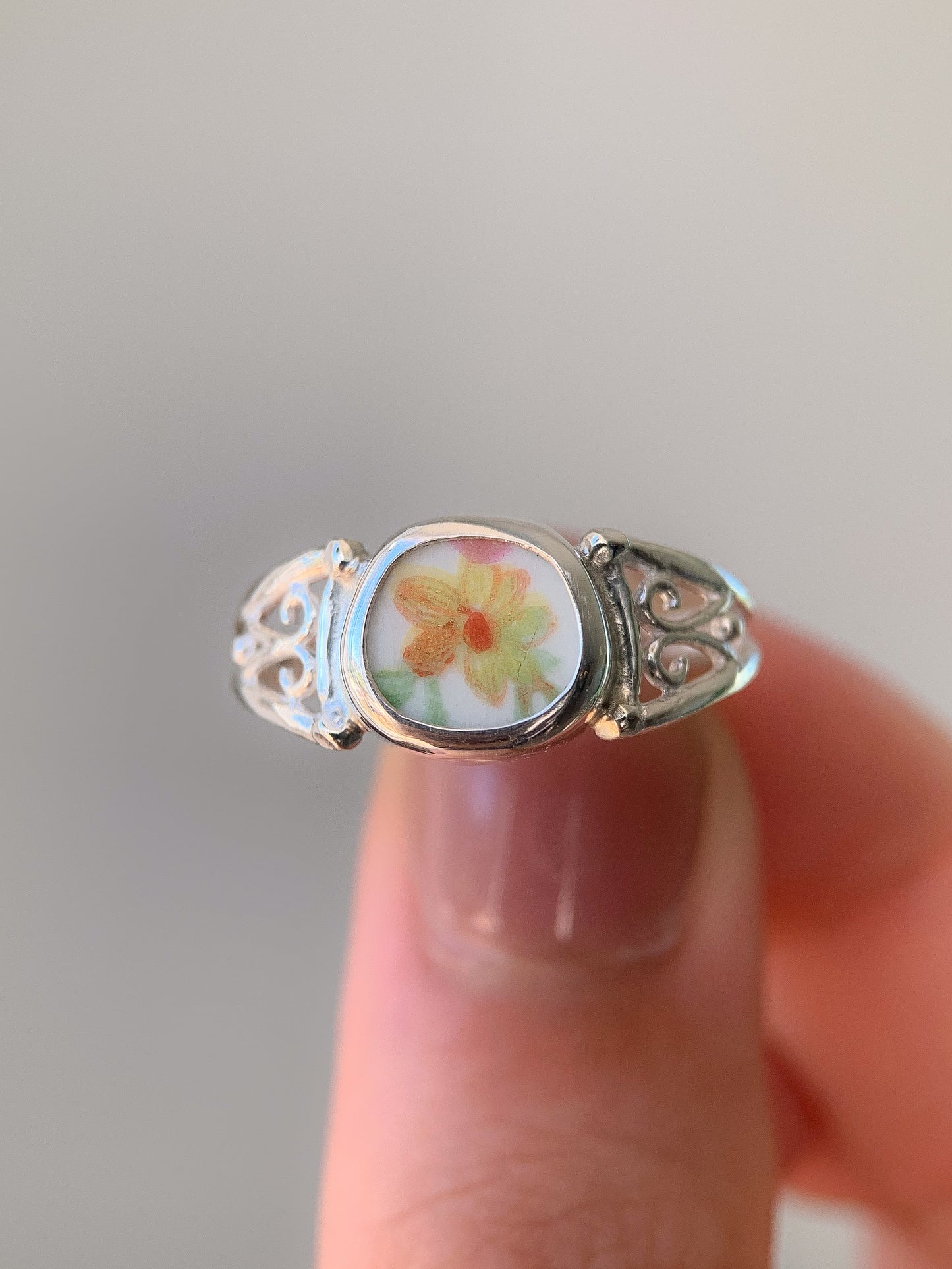Intricate + Upcycled Pottery Ring (US 7)