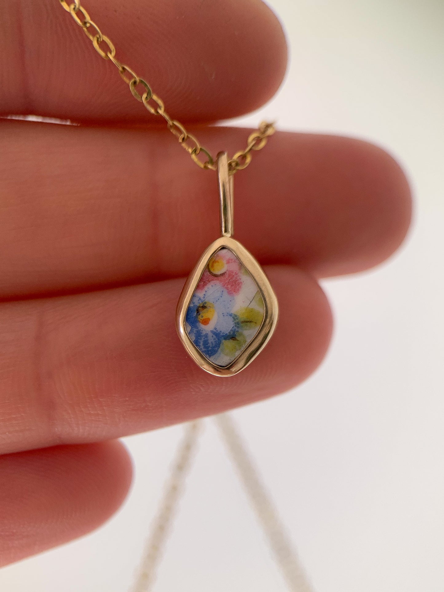 Upcycled Pottery Pendant in Gold (No Chain)