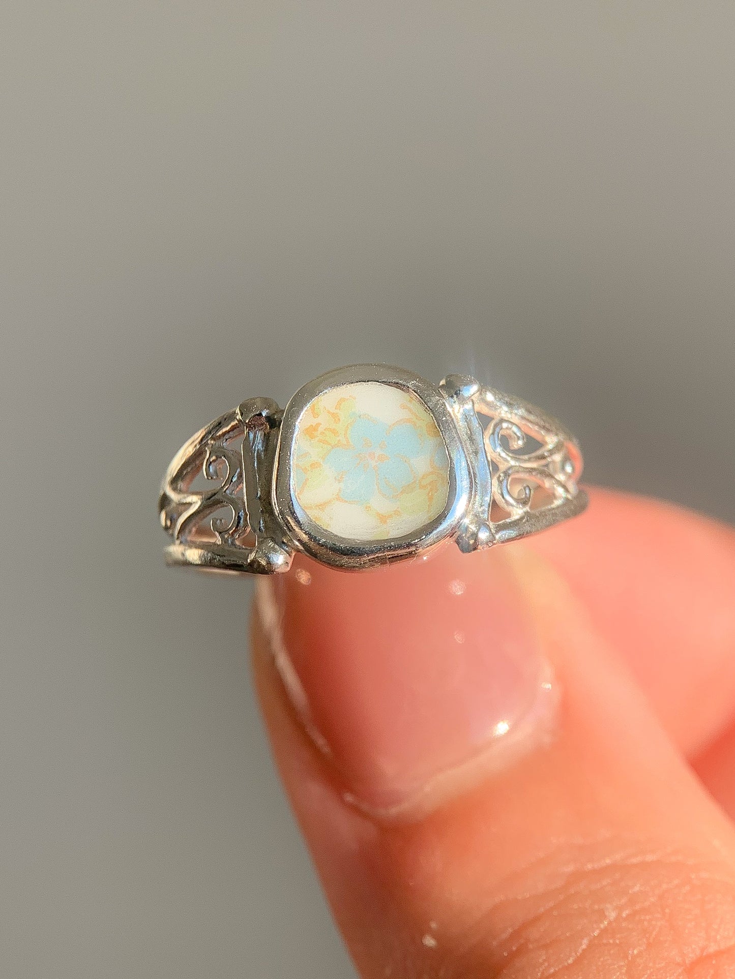 Intricate + Upcycled Pottery Ring (US 6)