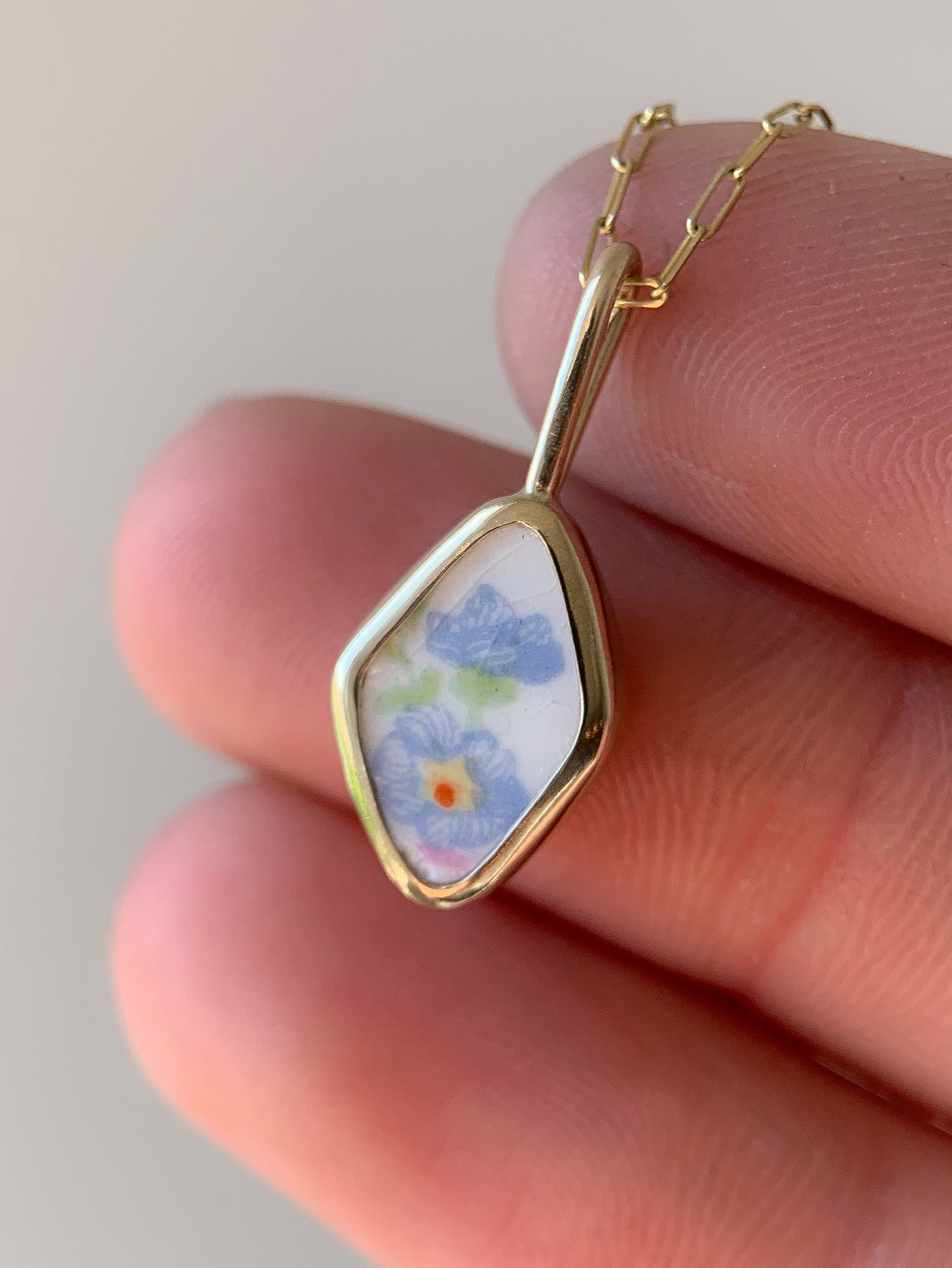 Upcycled Pottery Pendant in Gold (No Chain)