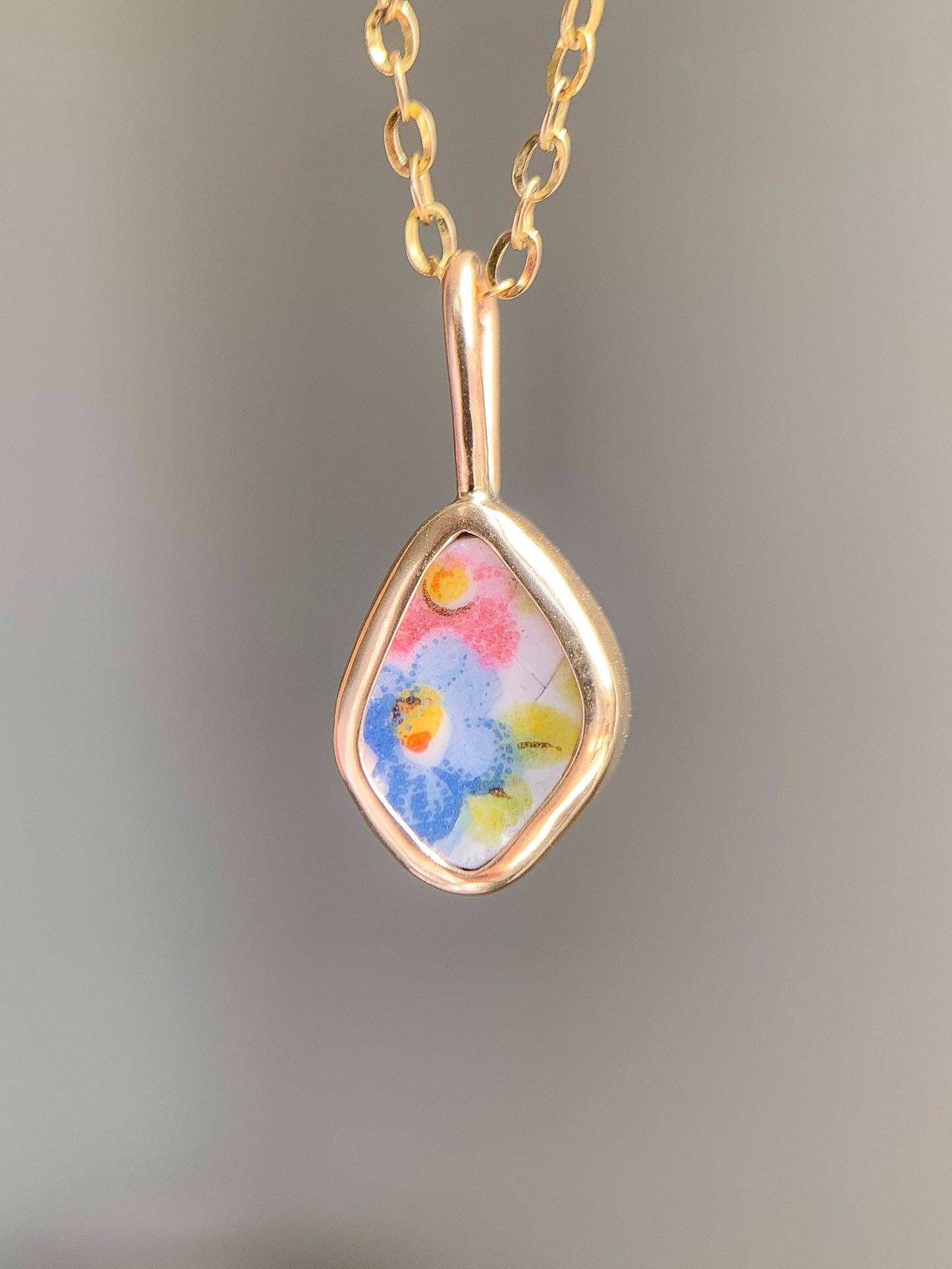 Upcycled Pottery Pendant in Gold (No Chain)