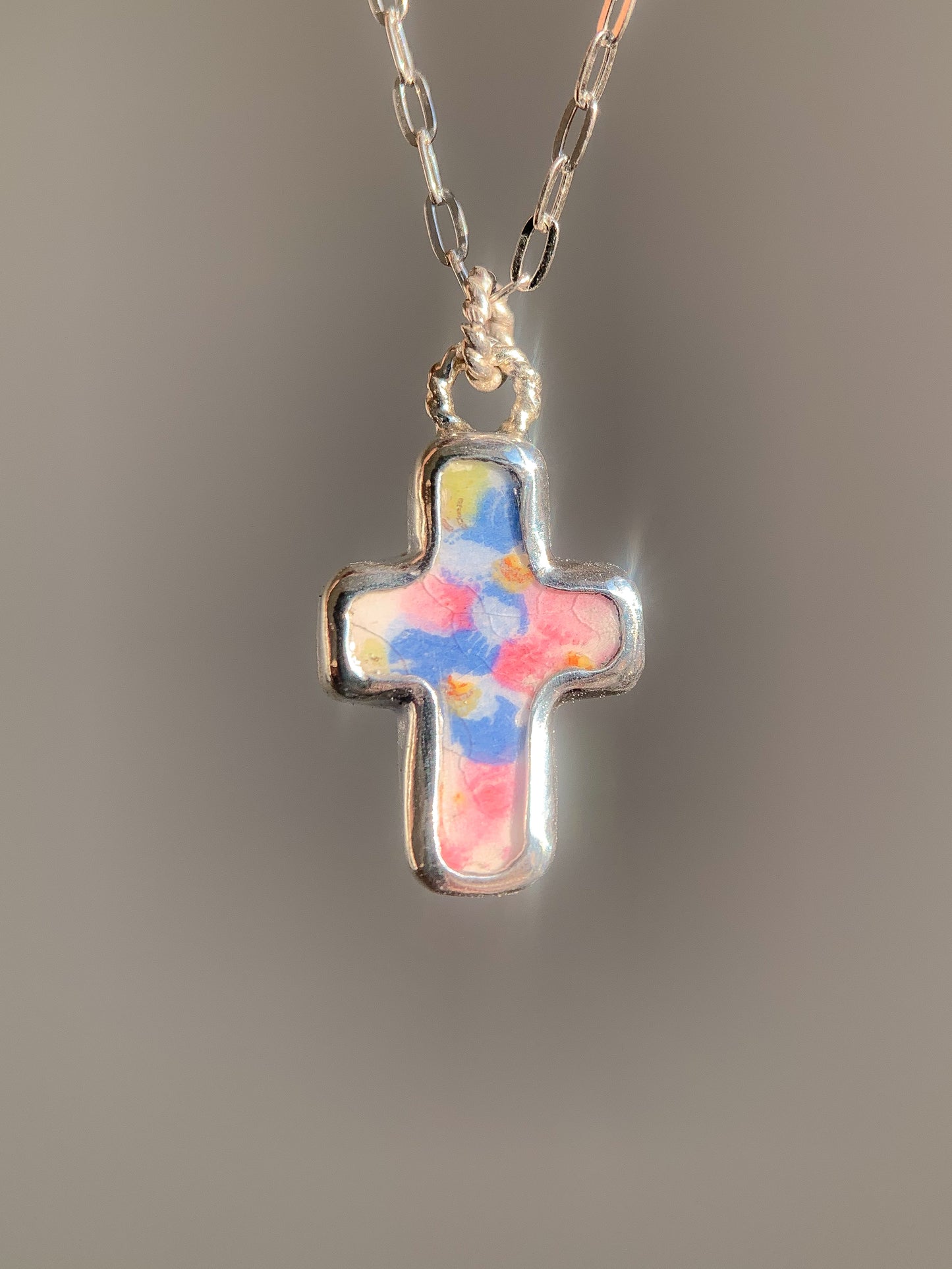 Upcycled Pottery Cross Necklace