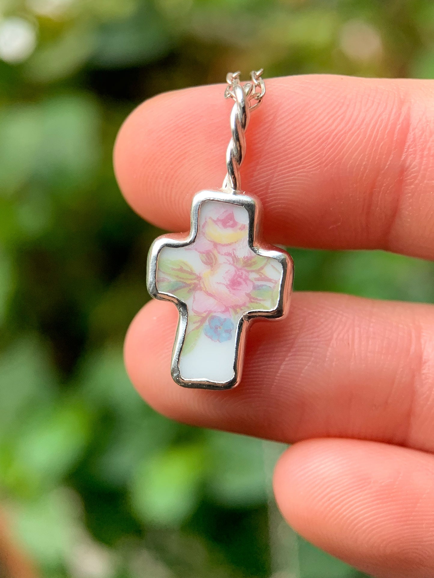 Upcycled Pottery Cross Necklace