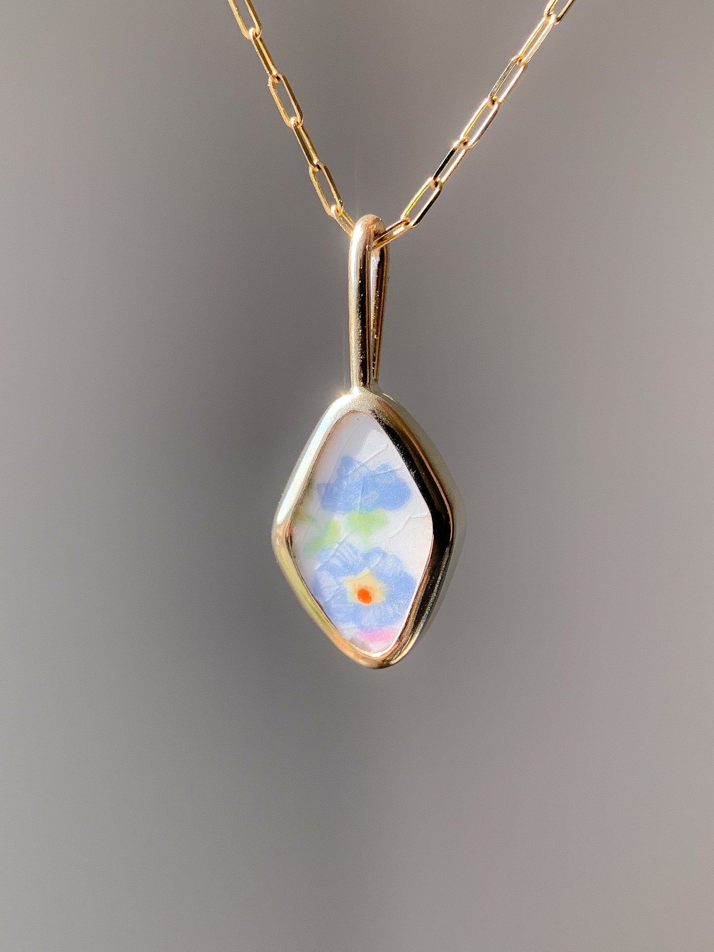 Upcycled Pottery Pendant in Gold (No Chain)
