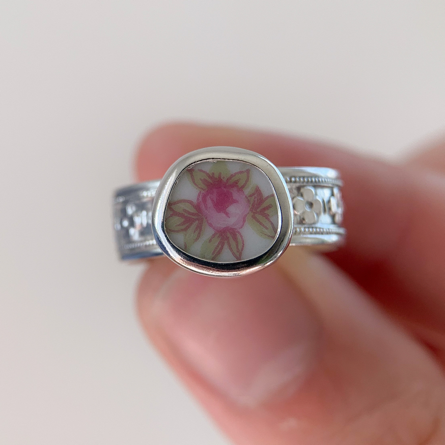 Chunky Upcycled Pottery Ring (US 6.25)