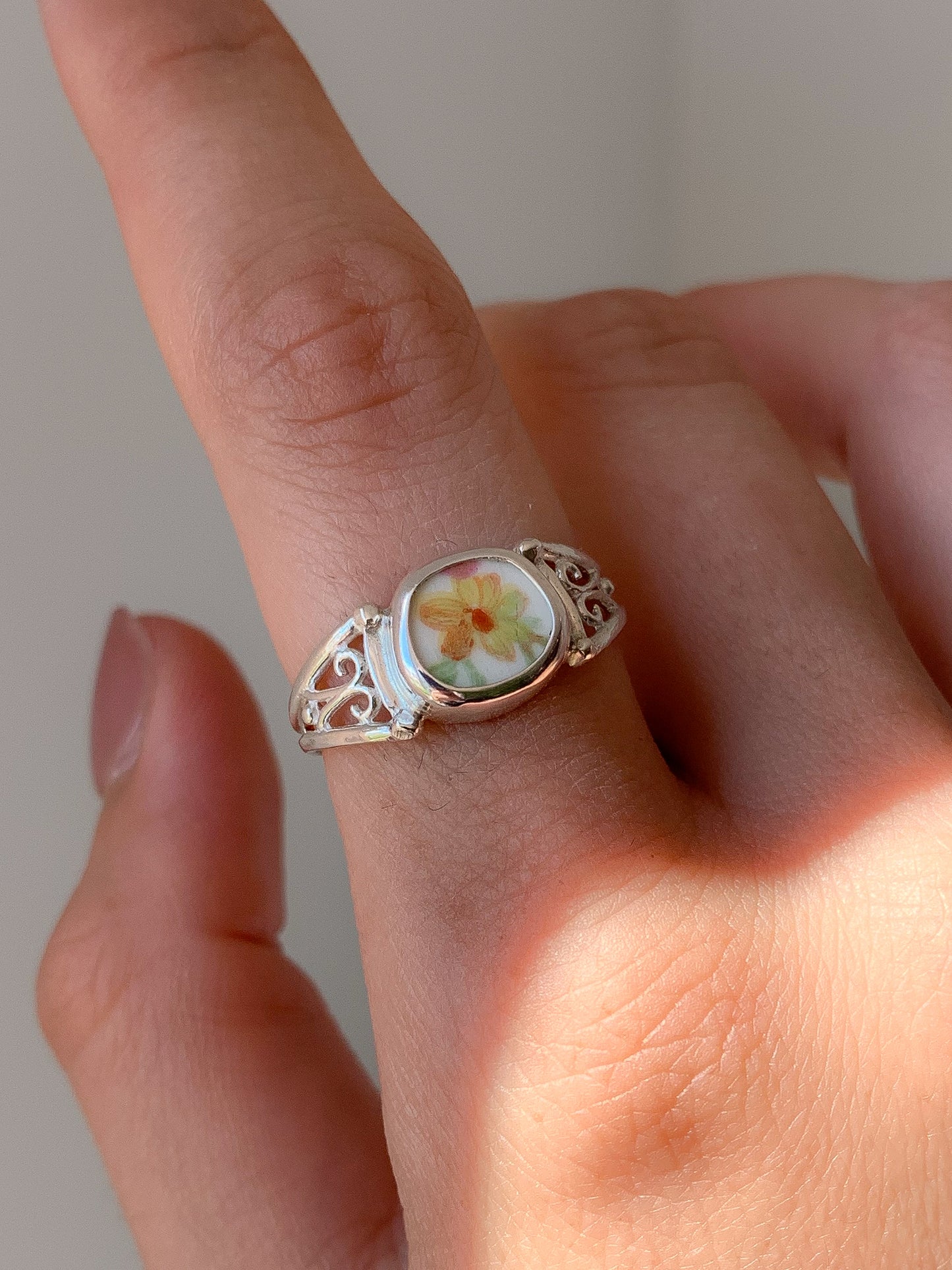 Intricate + Upcycled Pottery Ring (US 7)