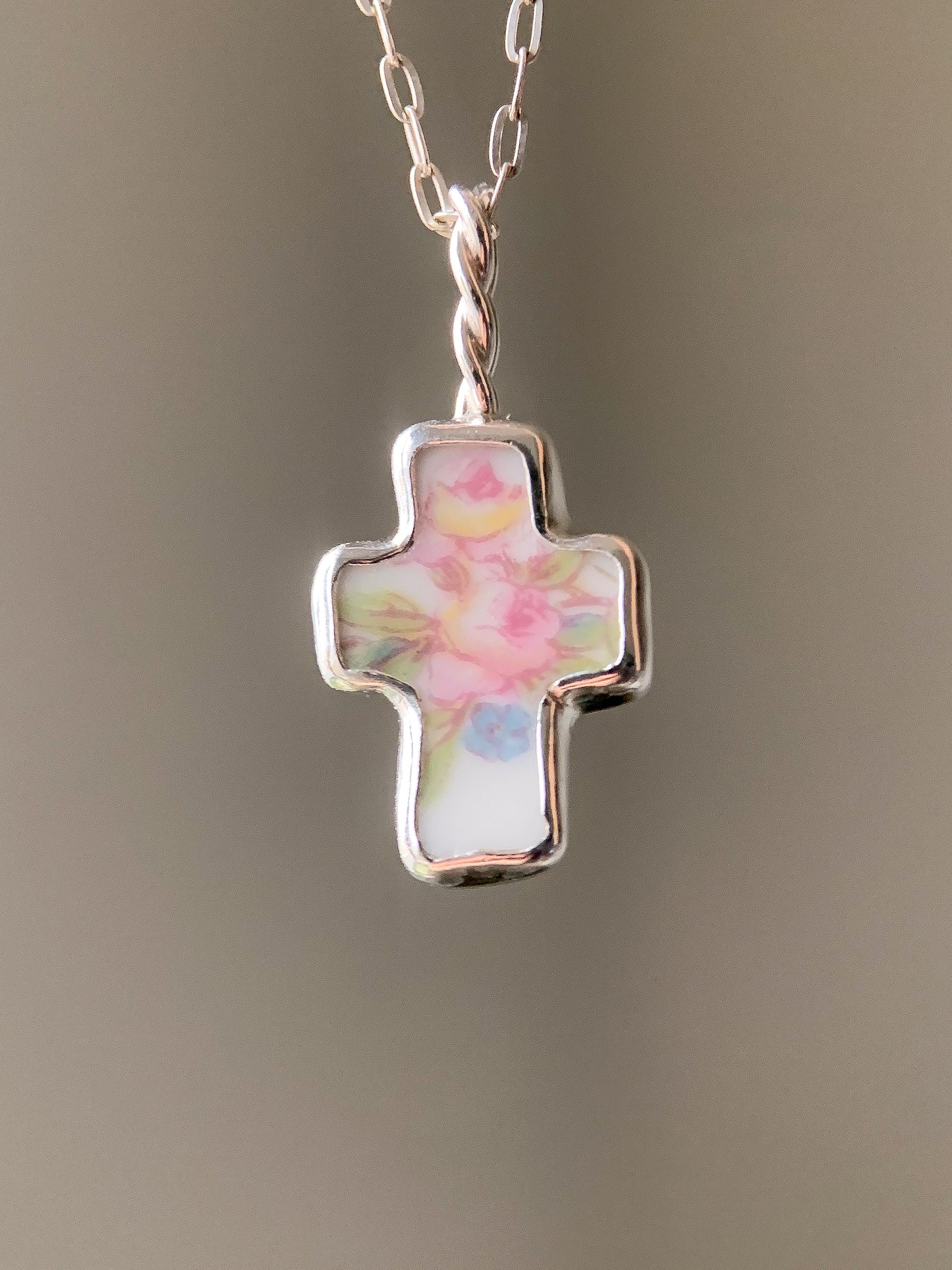 Upcycled Pottery Cross Necklace