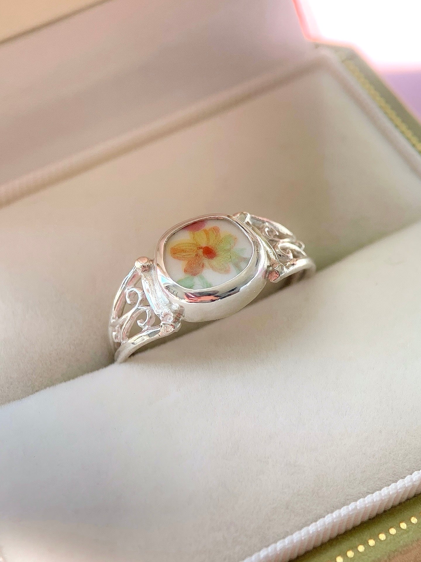 Intricate + Upcycled Pottery Ring (US 7)