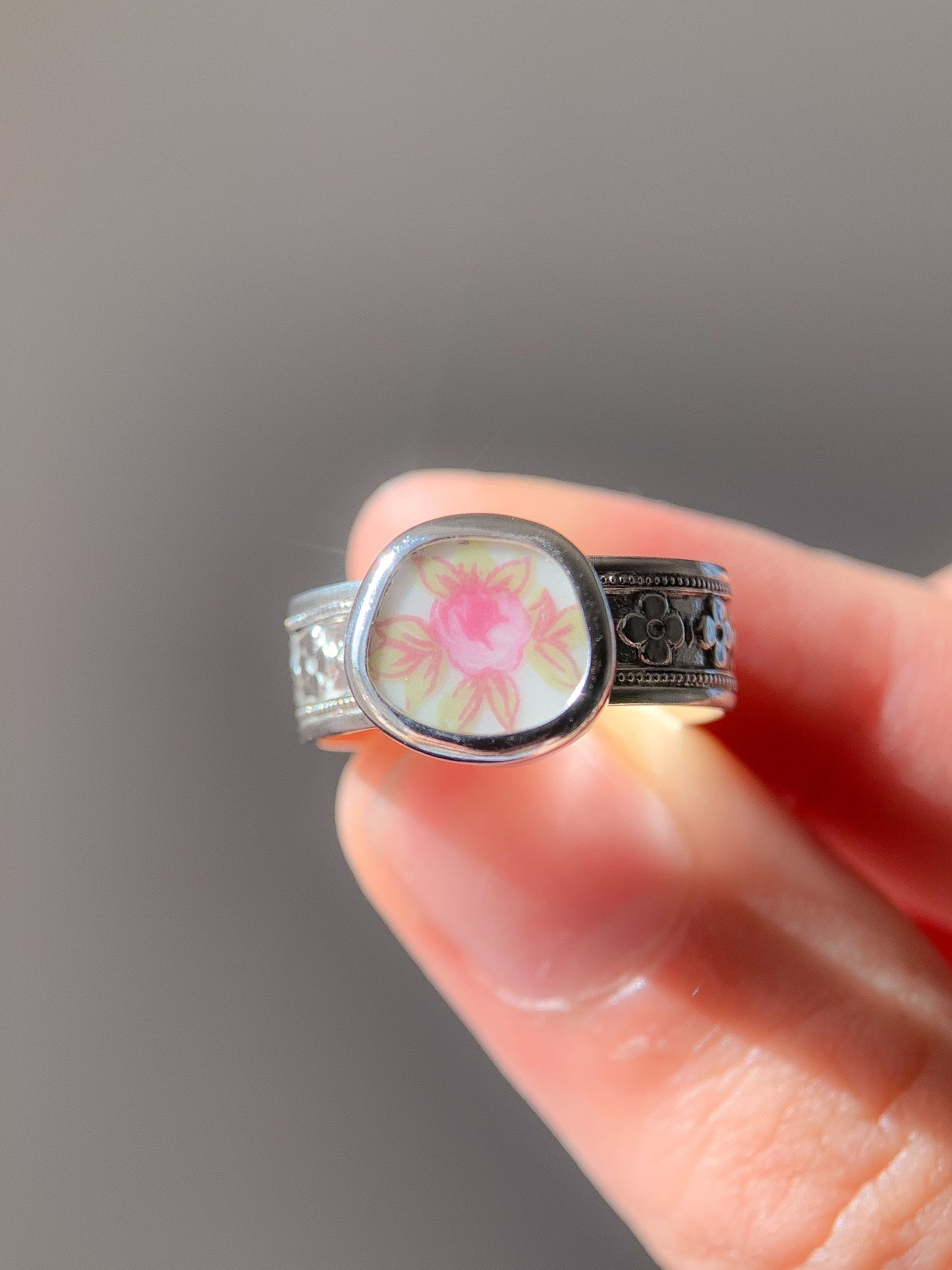 Chunky Upcycled Pottery Ring (US 6.25)