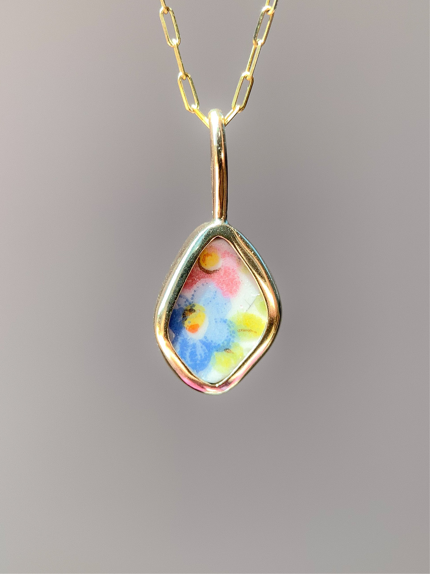 Upcycled Pottery Pendant in Gold (No Chain)