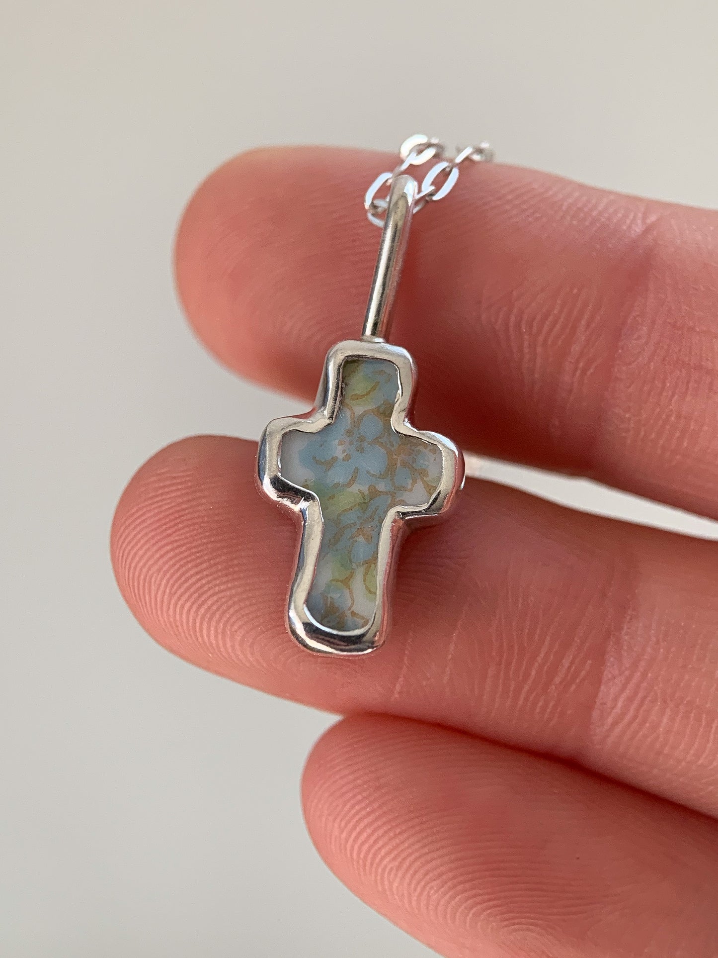 Upcycled Pottery Cross Necklace