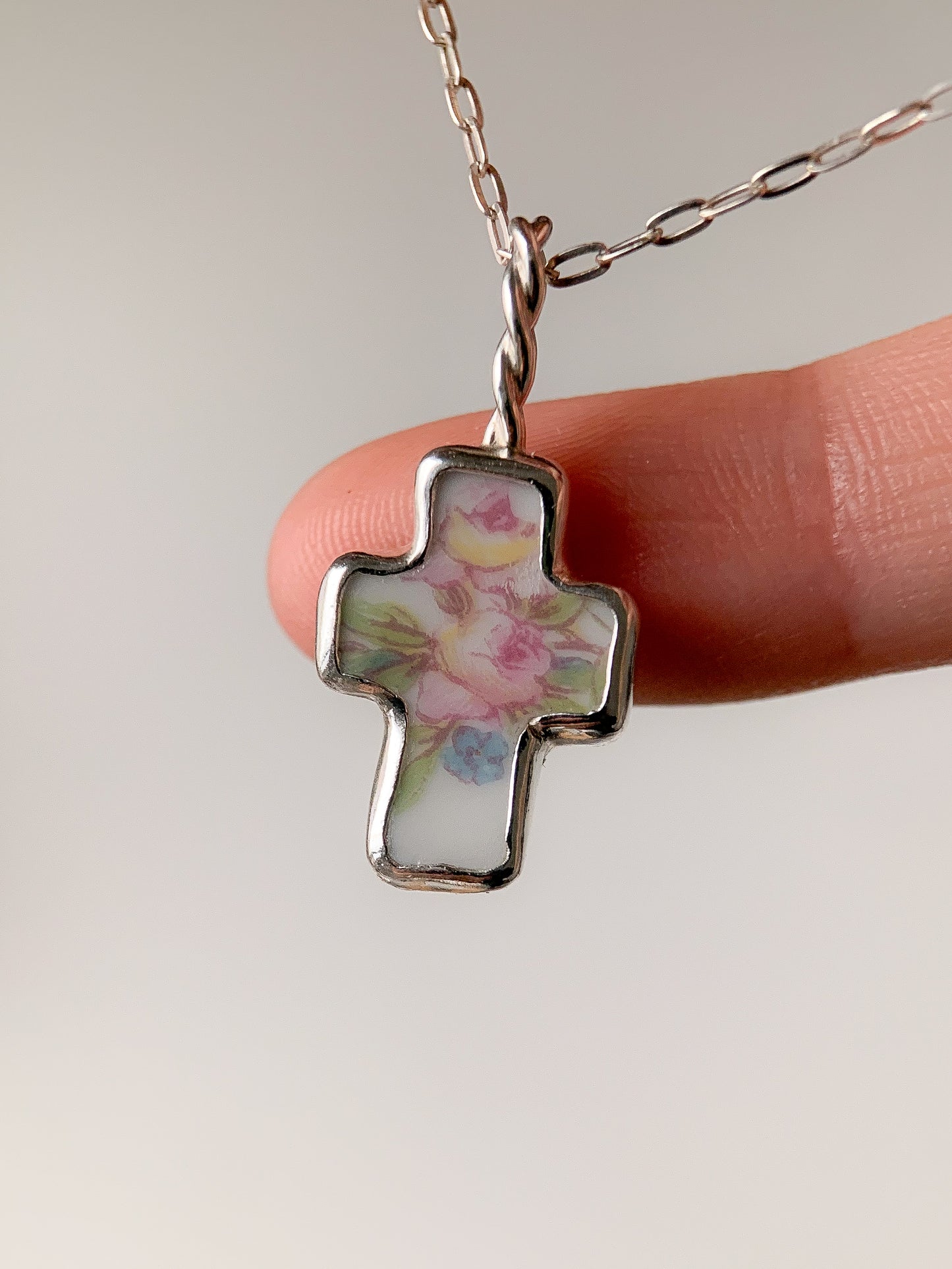 Upcycled Pottery Cross Necklace
