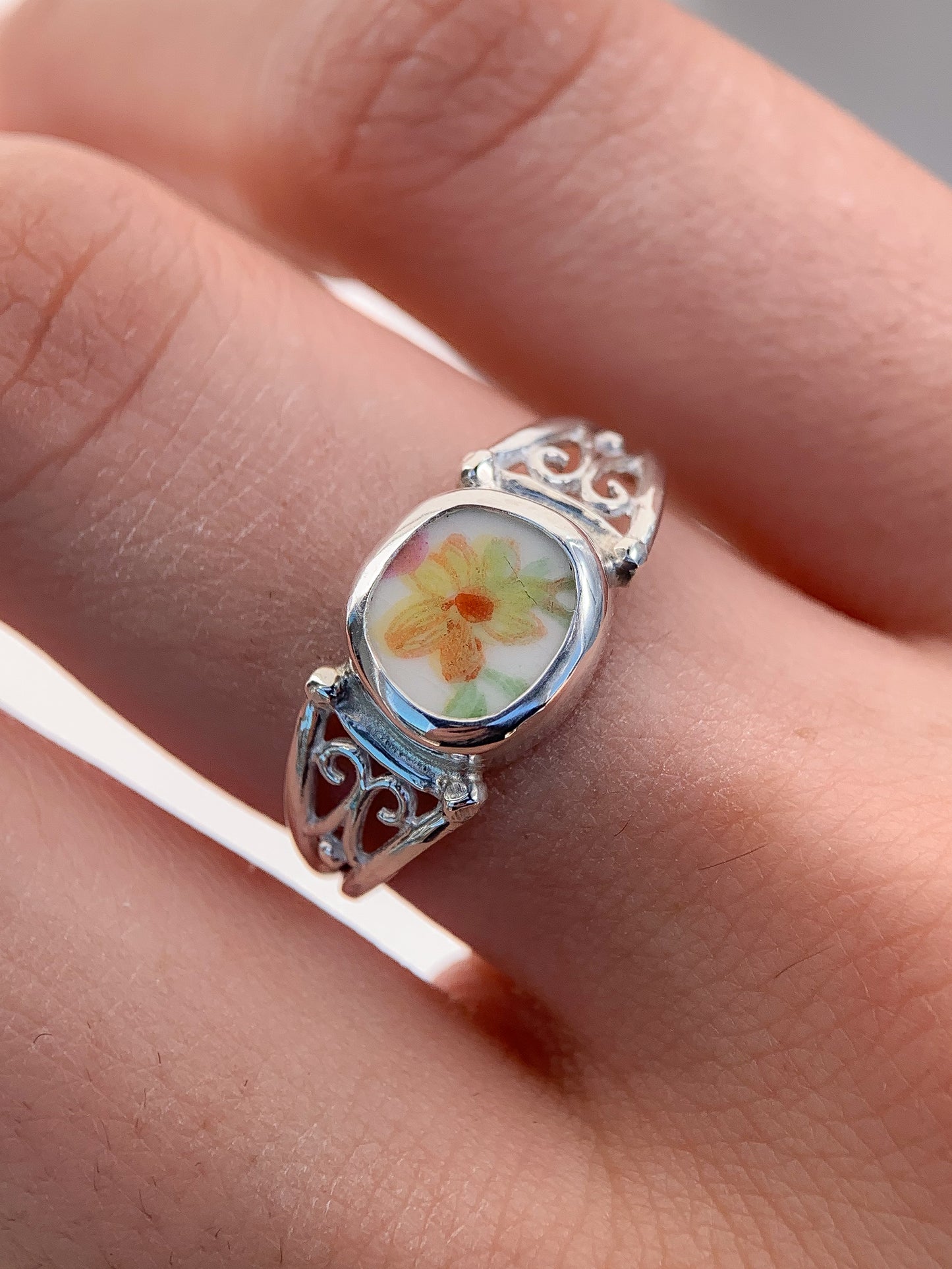 Intricate + Upcycled Pottery Ring (US 7)