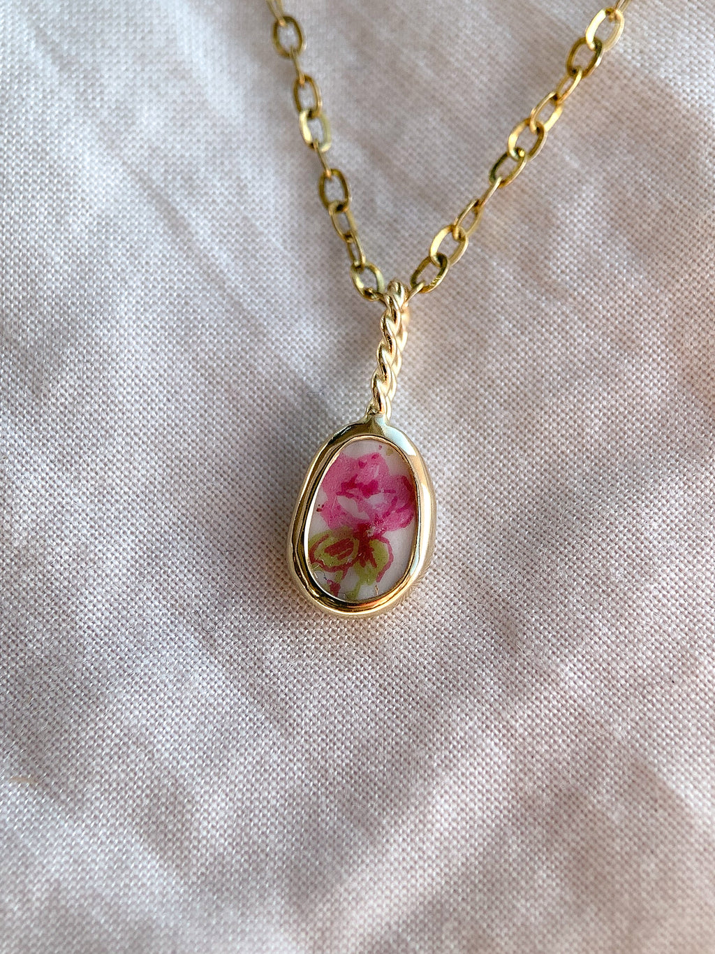 Upcycled Pottery Pendant in Gold (No Chain)