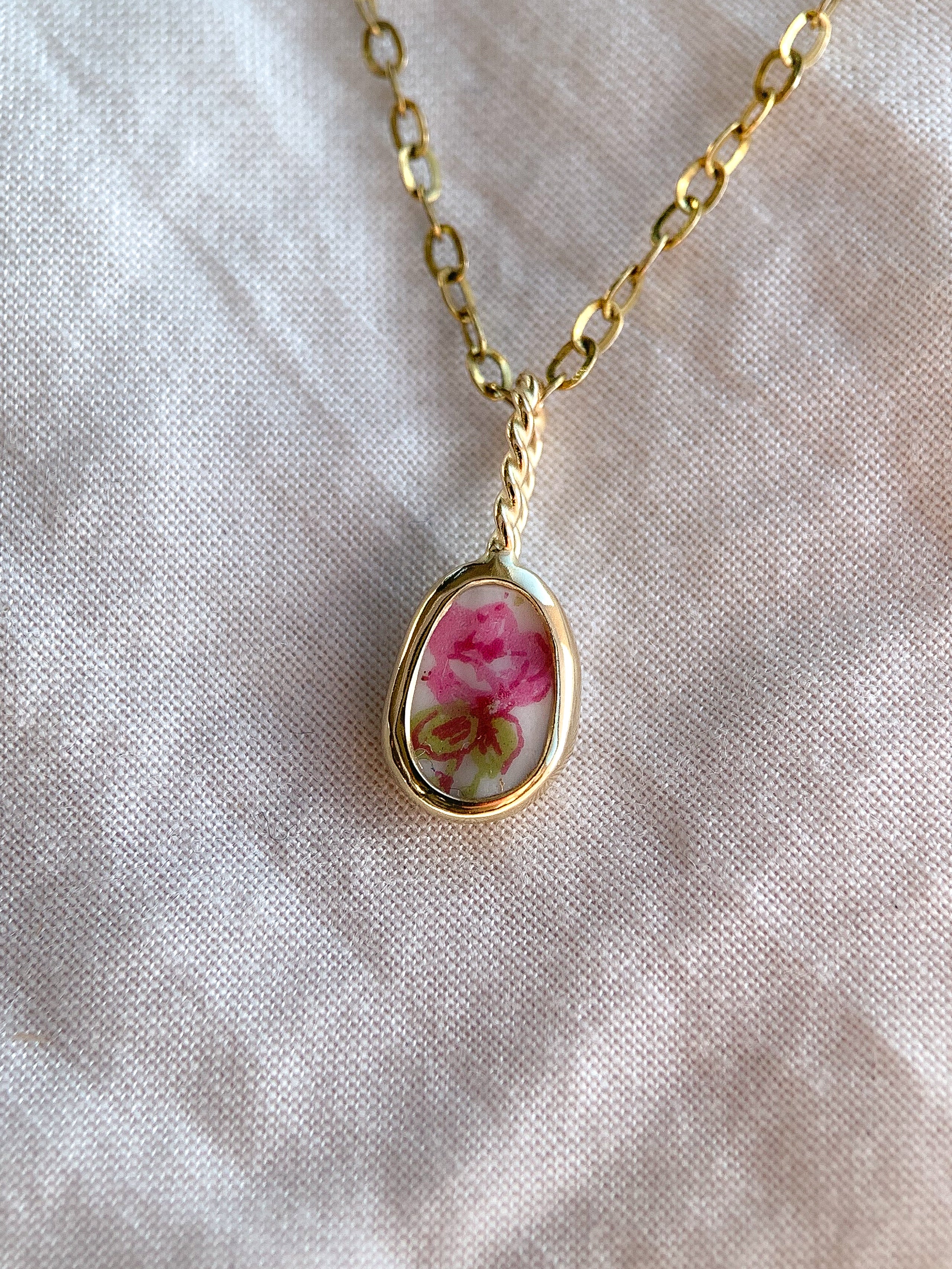 Upcycled Pottery Pendant in Gold (No Chain)