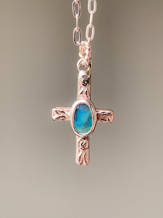 Australian Opal Cross Necklace