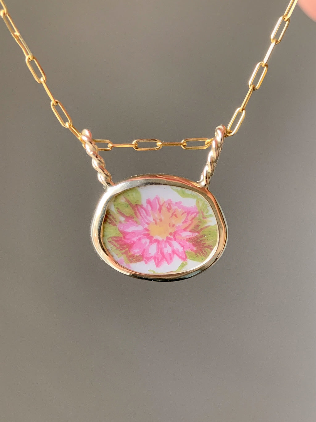 Upcycled Pottery Pendant in Gold (No Chain)