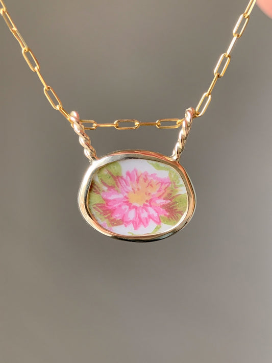 Upcycled Pottery Pendant in Gold (No Chain)