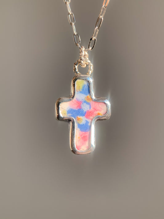 Upcycled Pottery Cross Necklace
