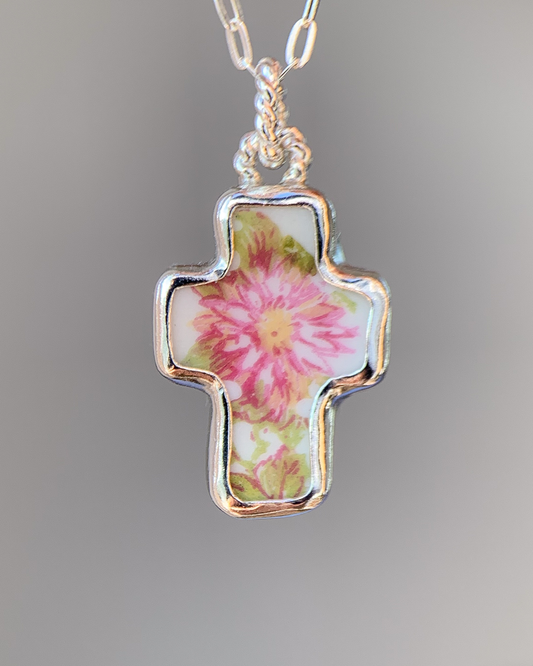 Upcycled Pottery Cross Necklace