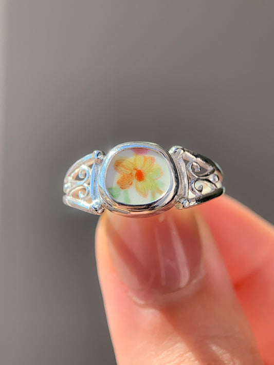 Intricate + Upcycled Pottery Ring (US 7)