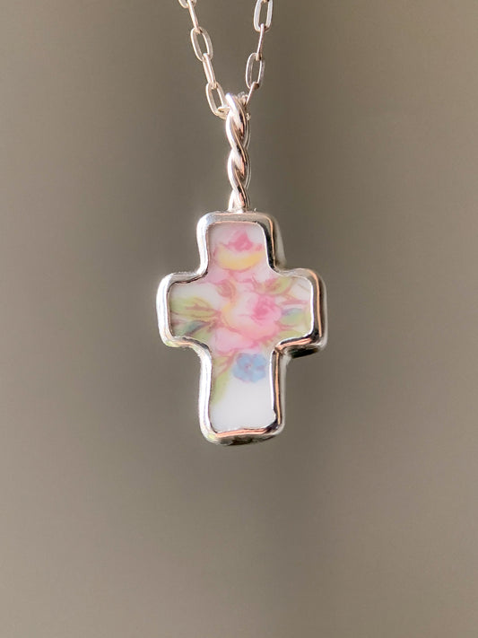Upcycled Pottery Cross Necklace
