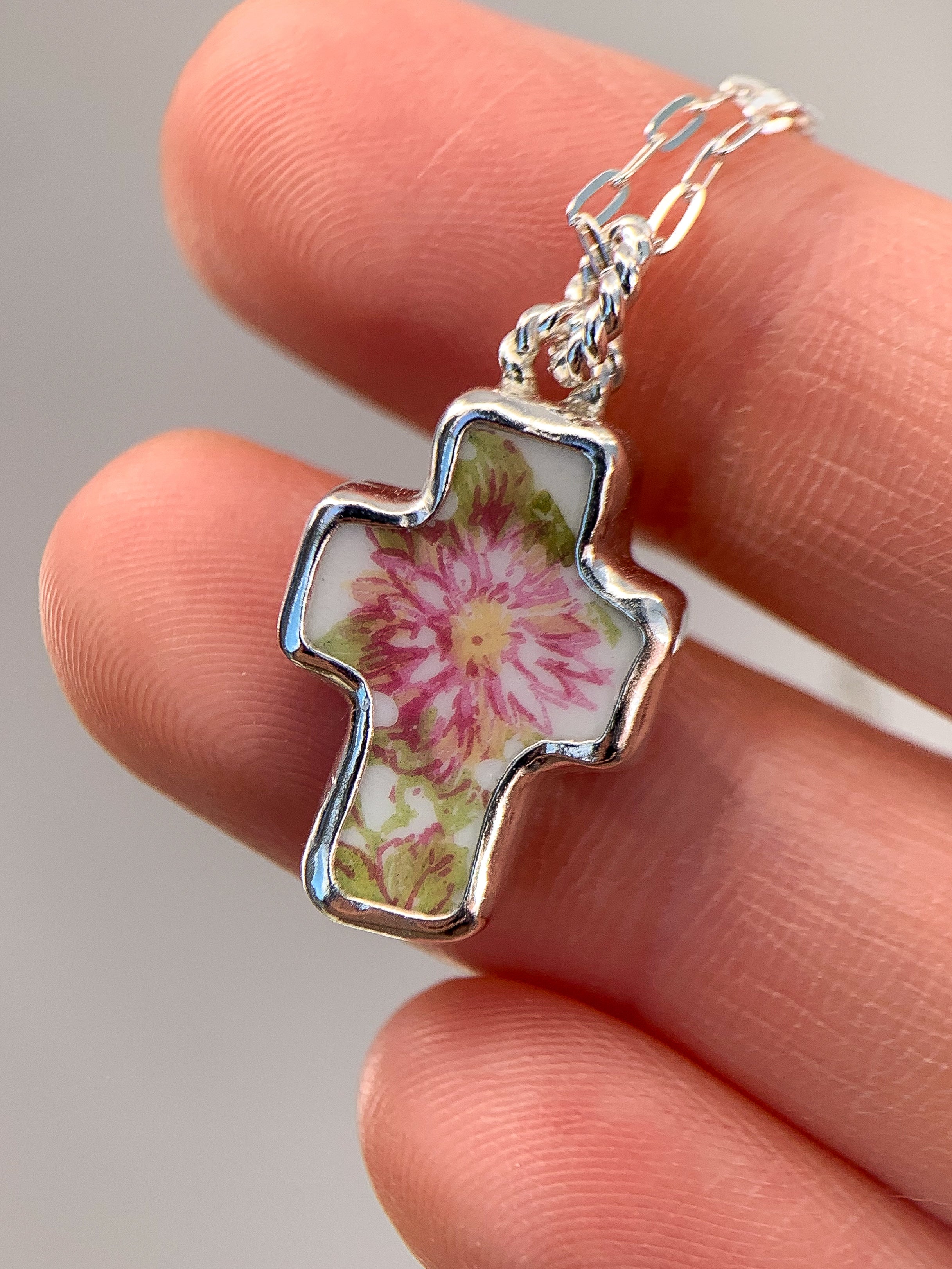 Upcycled Pottery Cross Necklace