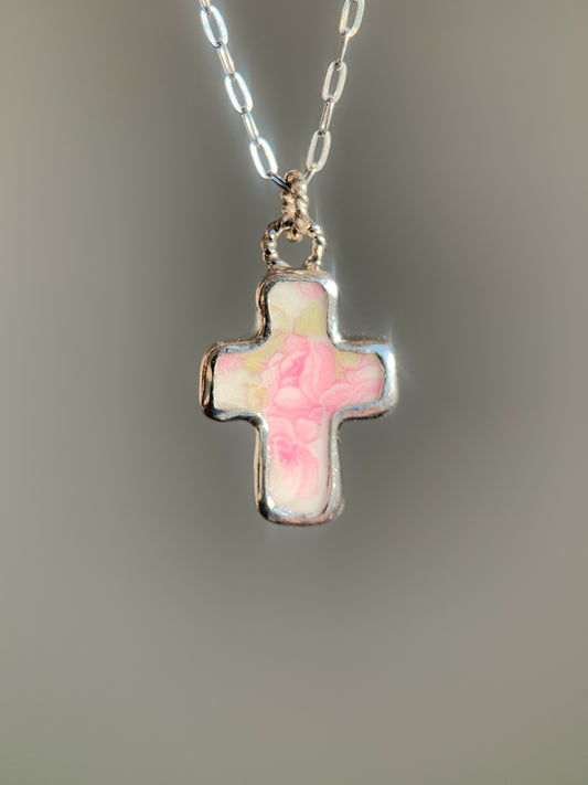 Upcycled Pottery Cross Necklace