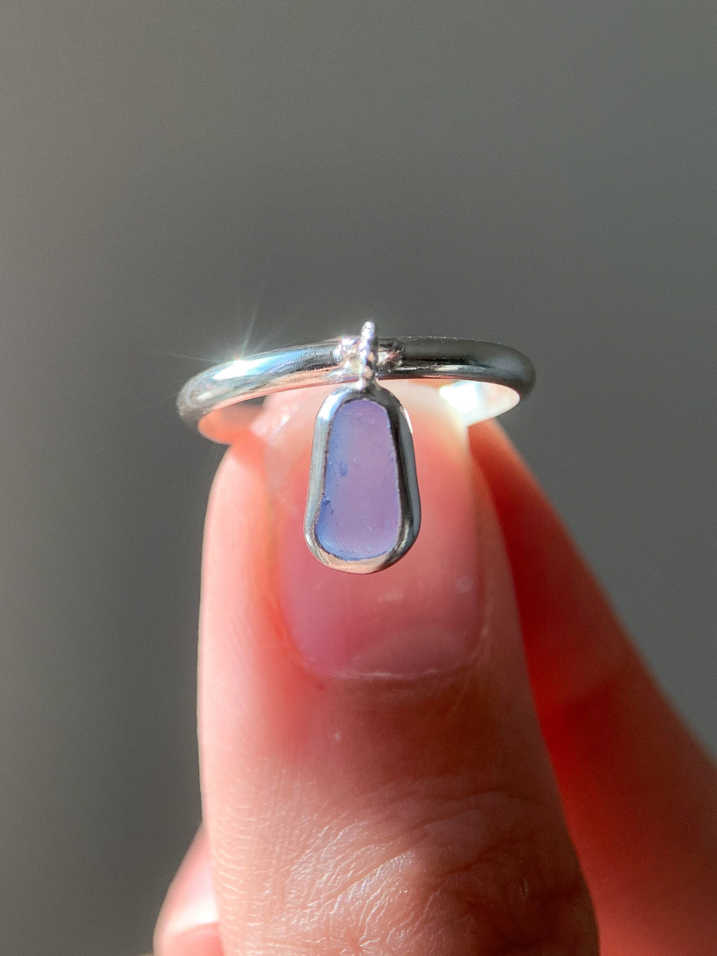 Sea Glass Charm Ring (US 5)