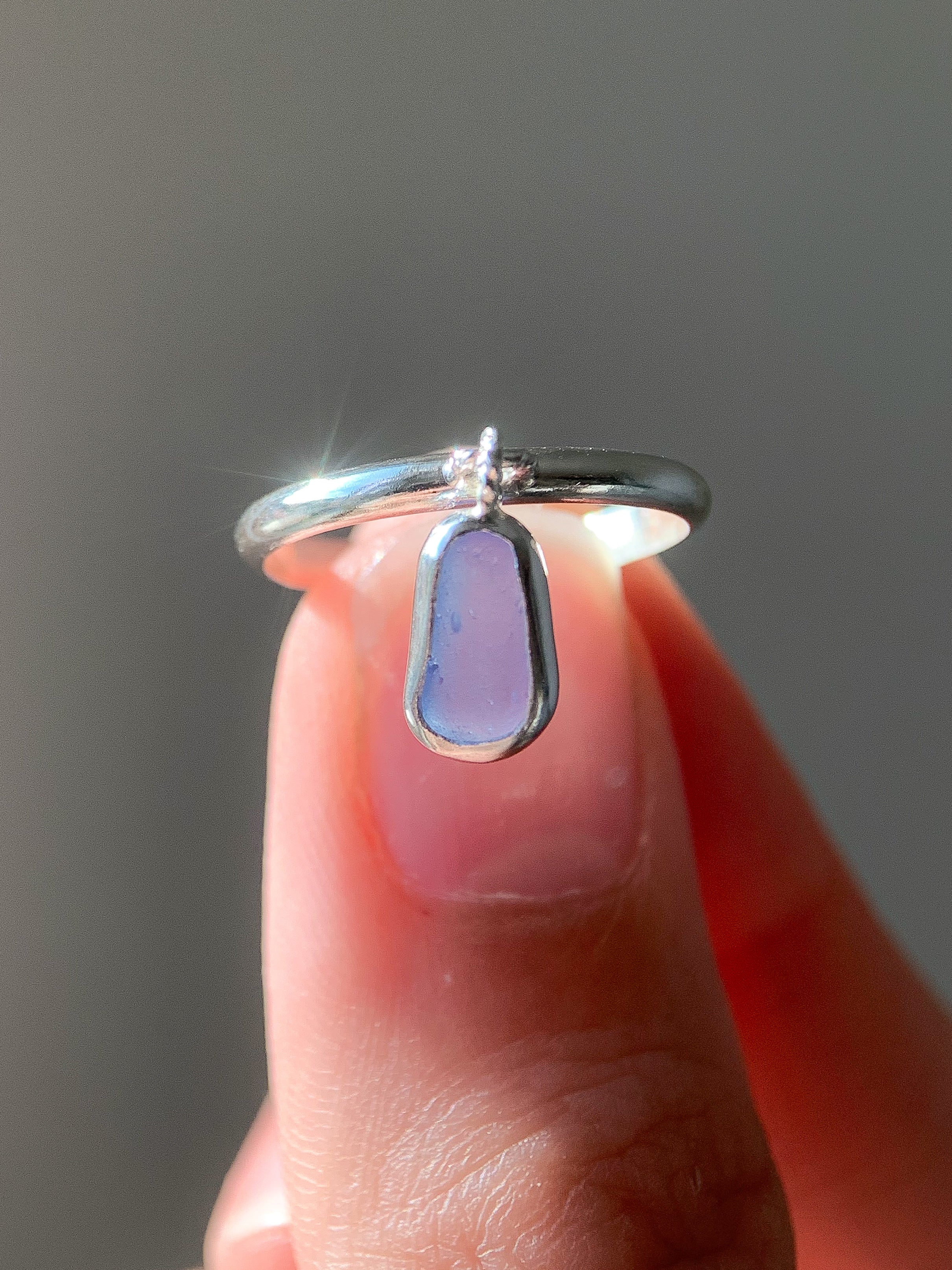 Sea Glass Charm Ring (US 5)