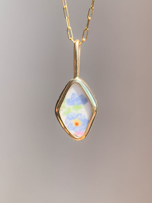 Upcycled Pottery Pendant in Gold (No Chain)