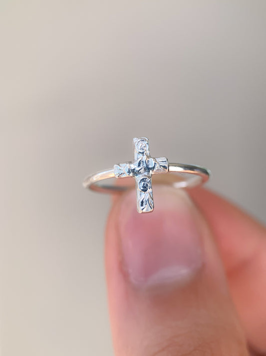 Tiny Cross Ring (Made-to-order)