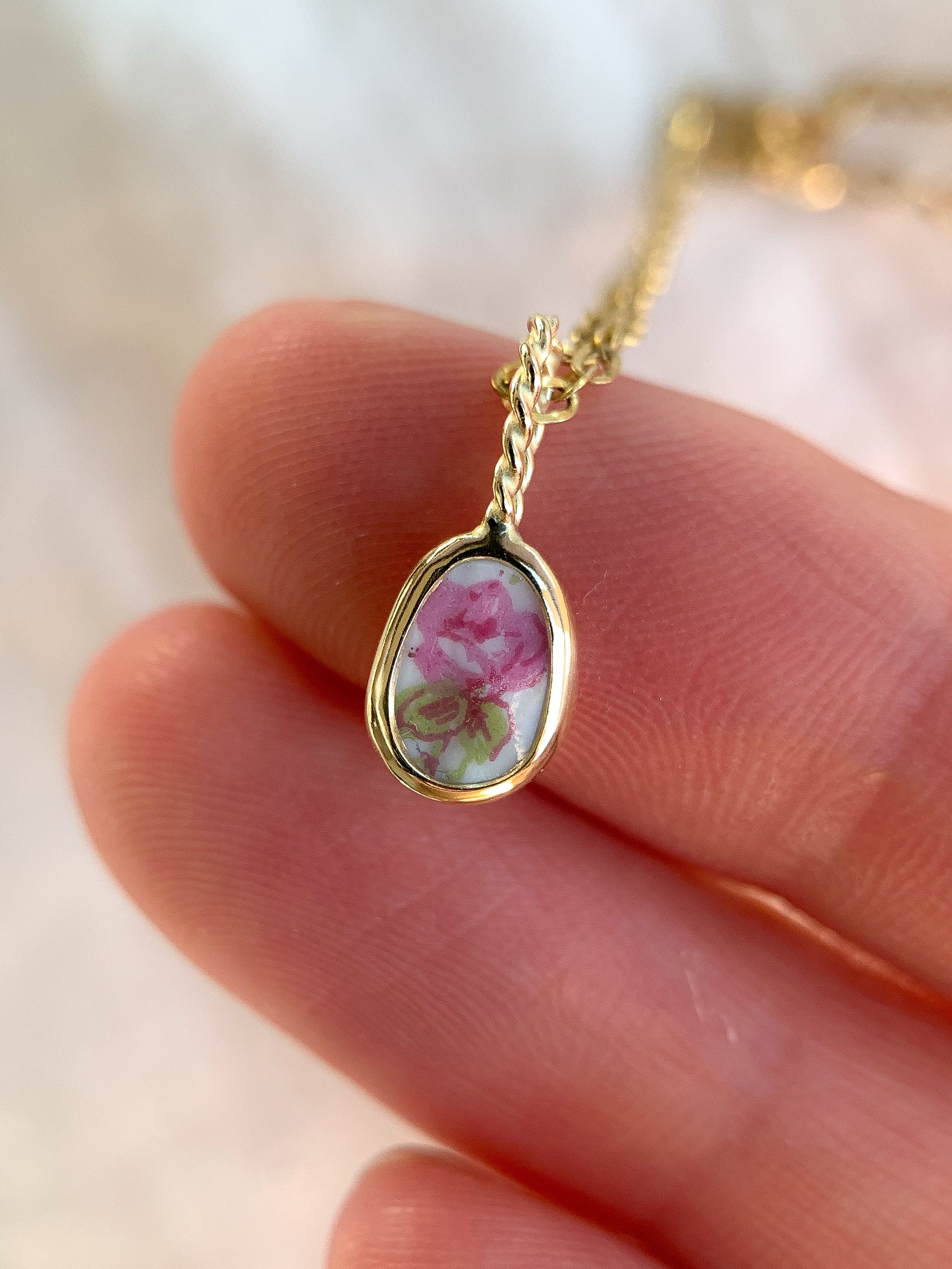 Upcycled Pottery Pendant in Gold (No Chain)