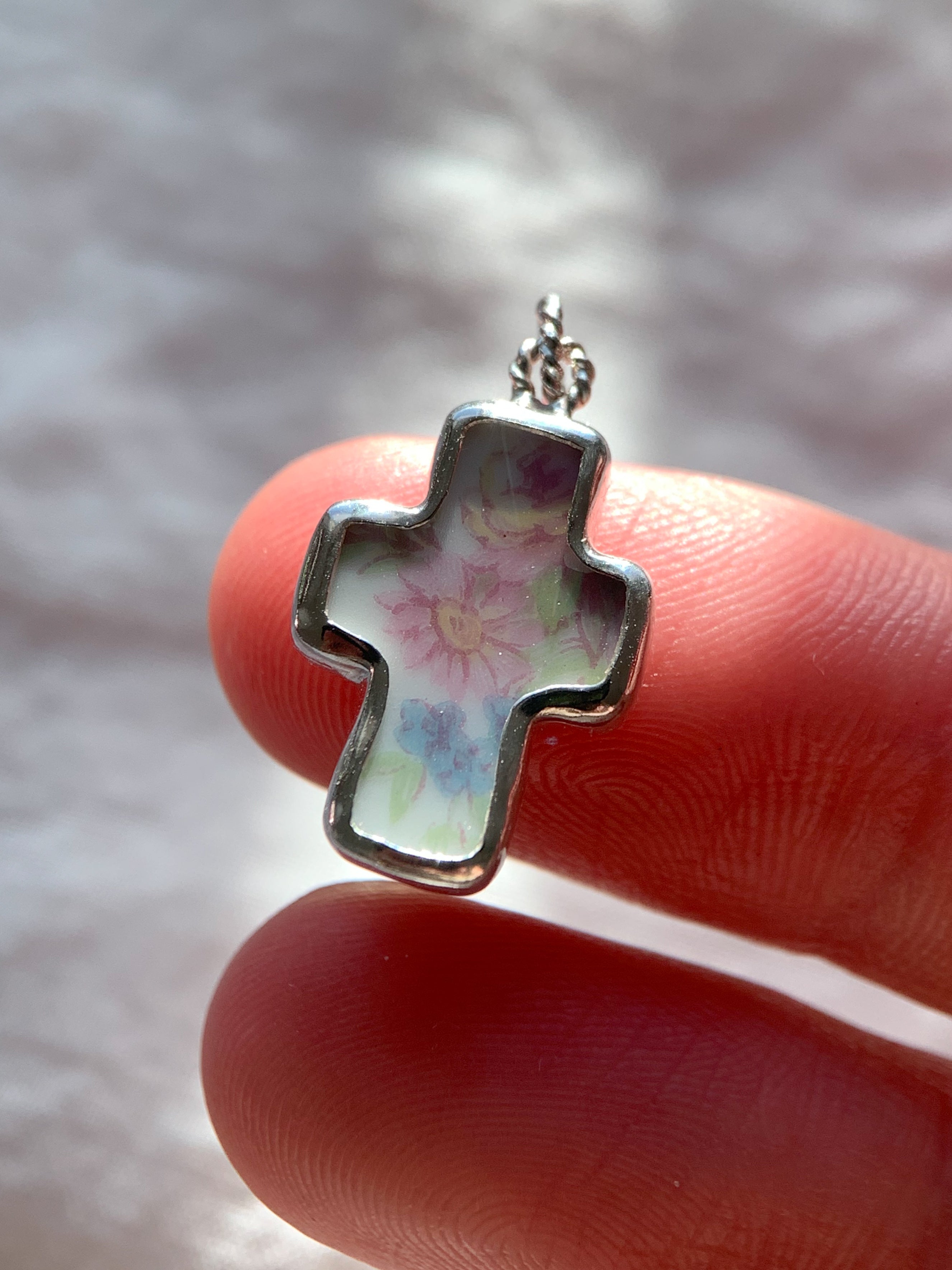Upcycled Pottery Cross Pendant (no chain)