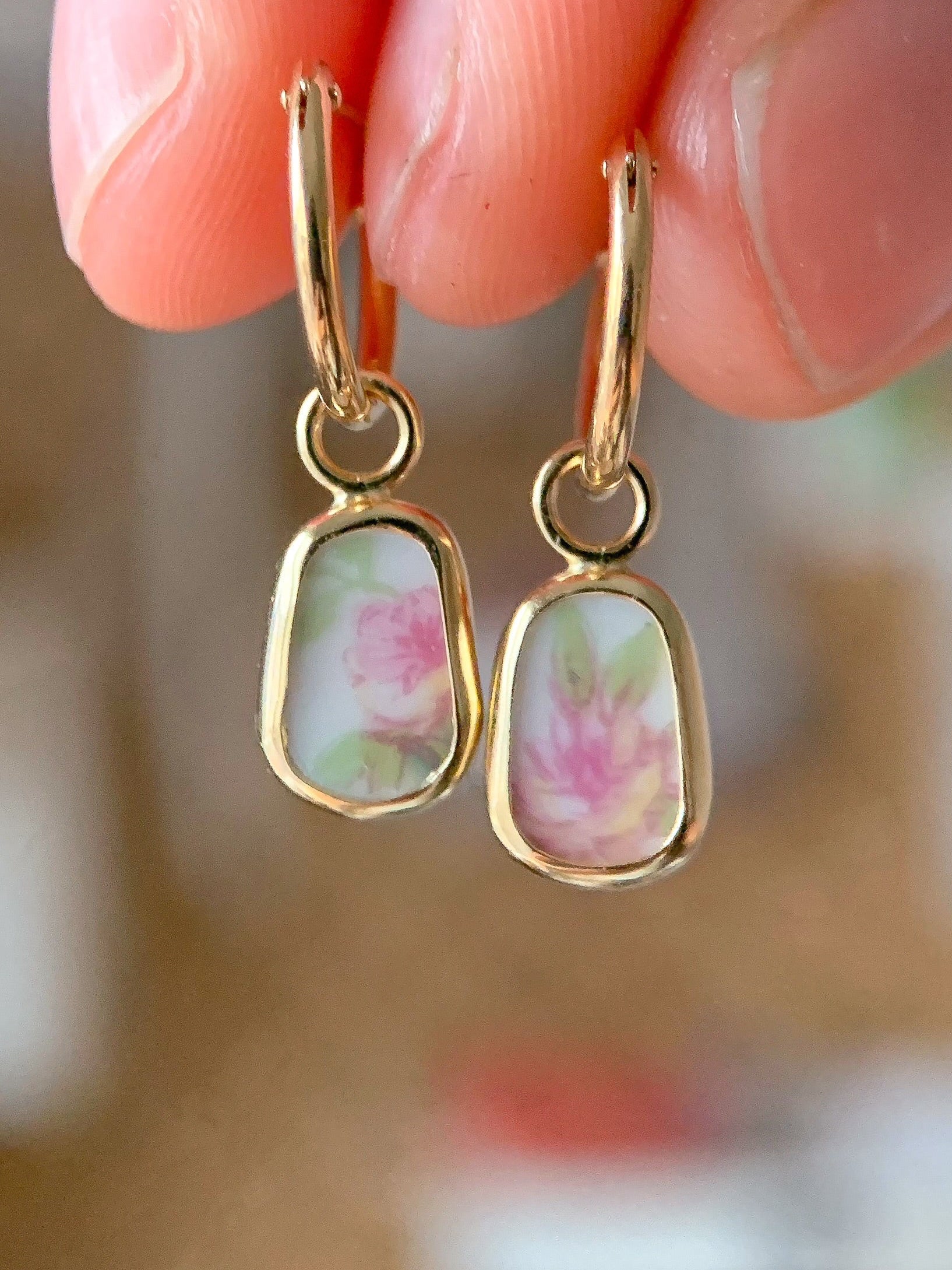 Upcycled Pottery Earrings in Gold